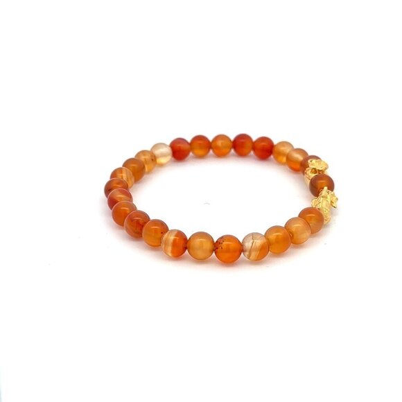 18K Gold Pixiu Piyao Money Bag Lucky Charm Bracelet Gemstone Carnelian 6mm - Picture 4 of 4